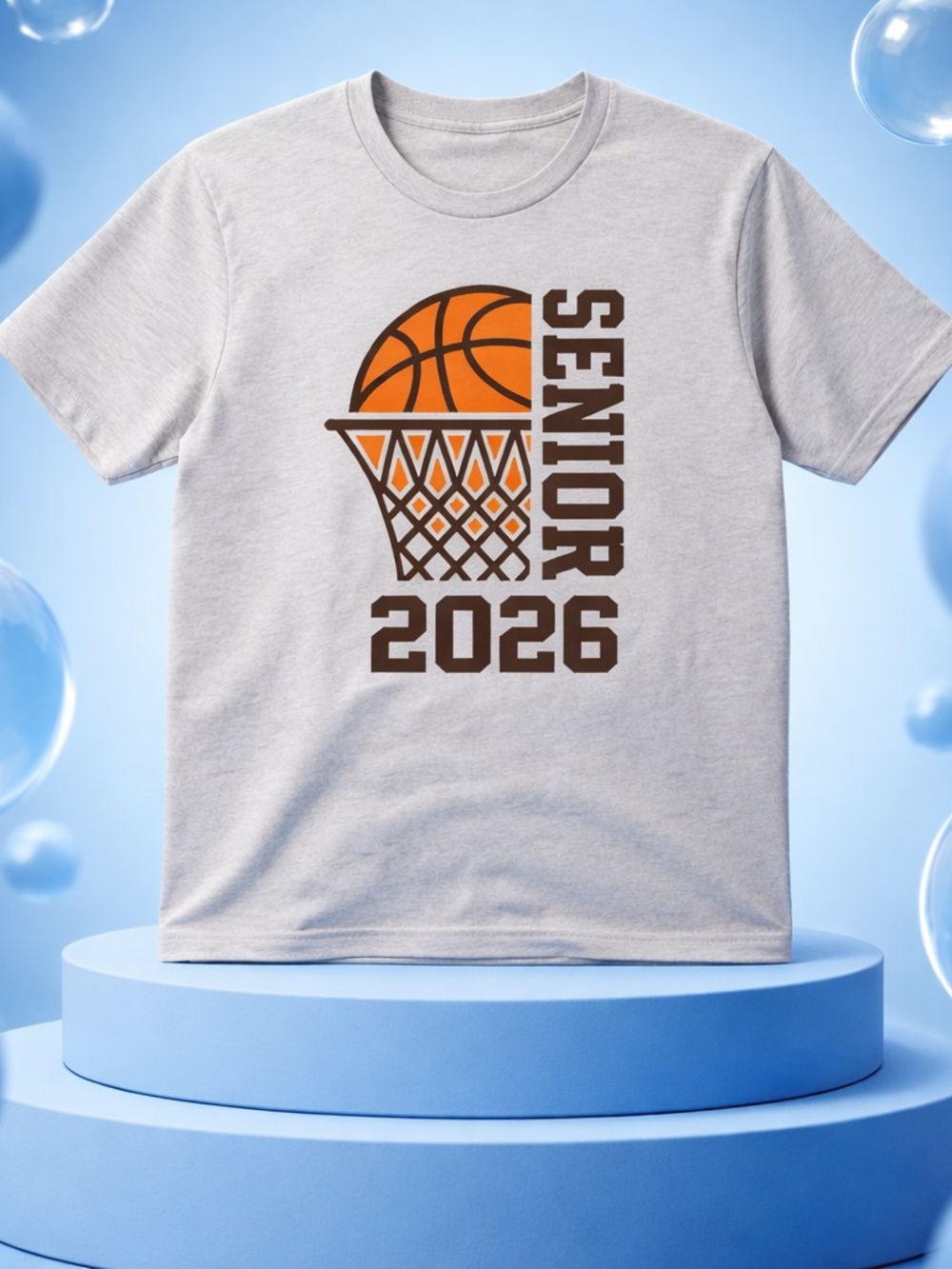Senior 2026 Basketball Graphic Tee - Grey & Orange L Unisex